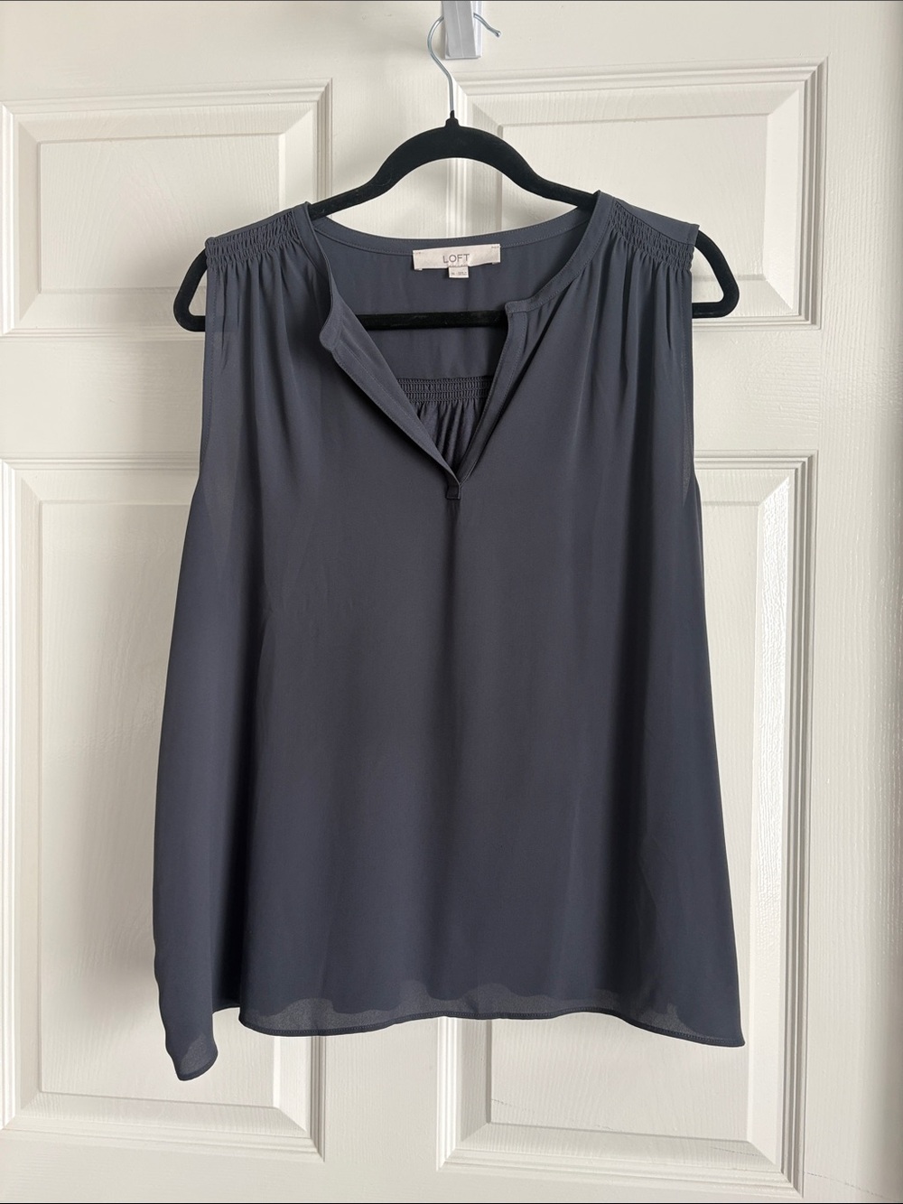 LOFT Sleeveless Split-Neck Blouse in Gray